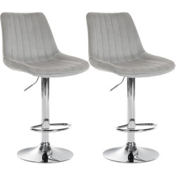 Lot de 2 tabourets de bar Toni velours chromé gris