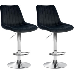 Lot de 2 tabourets de bar Toni velours chromé noir