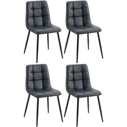 Lot de 4 chaises de salle à manger Antibes simili cuir noir