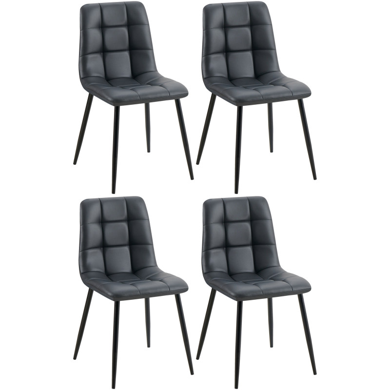 Lot de 4 chaises de salle à manger Antibes simili cuir noir