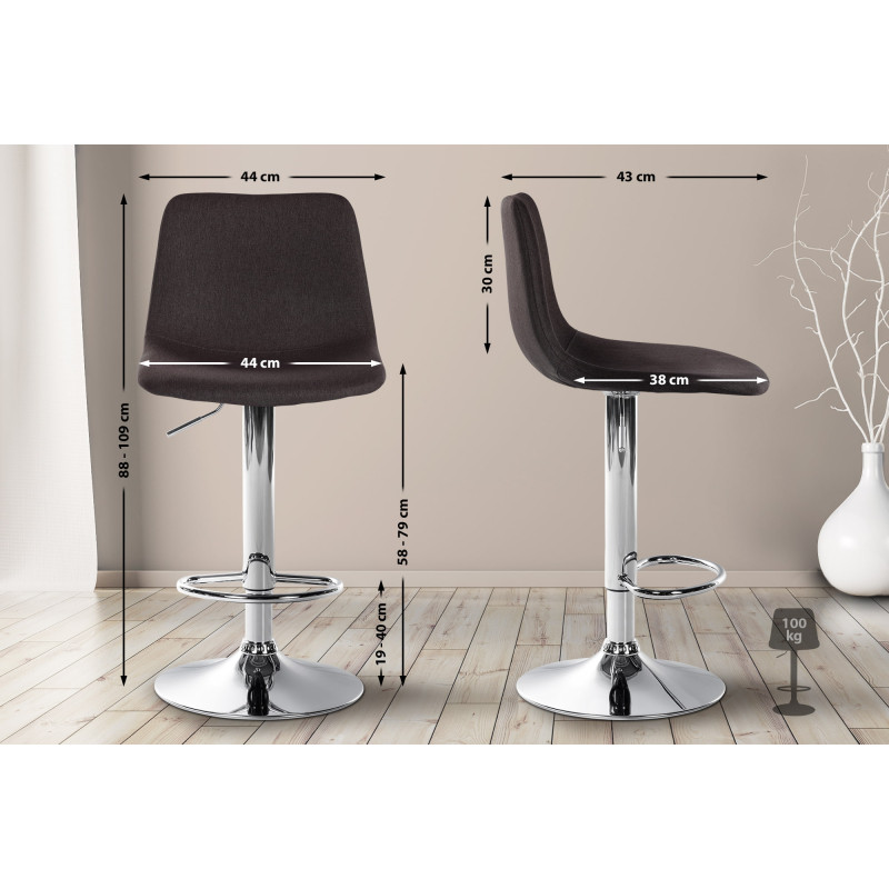 Tabouret de bar Divo tissu chromé taupe
