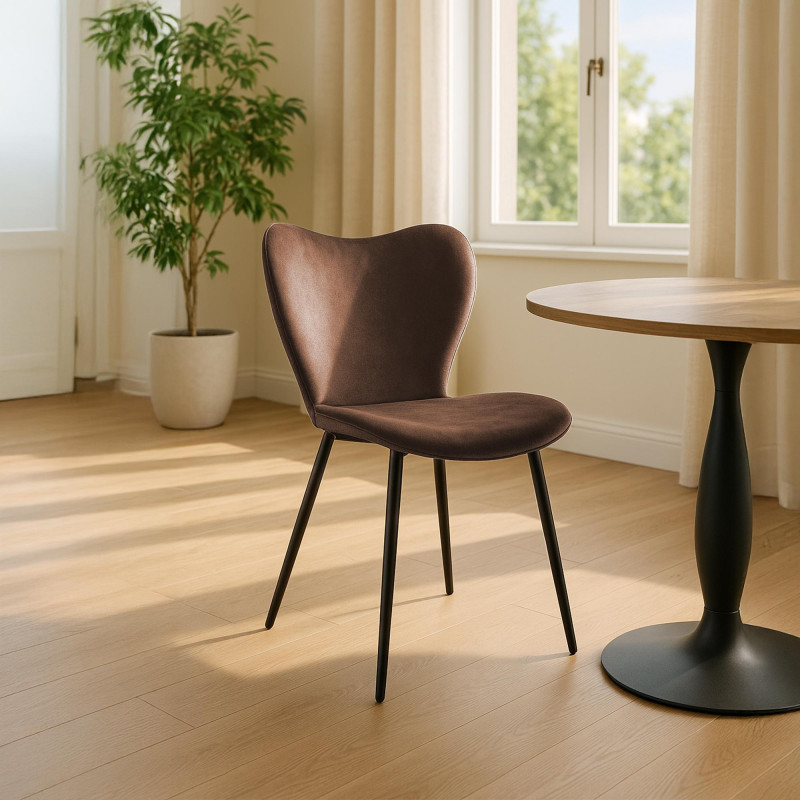 Chaise de salle à manger Maika en velours marron
