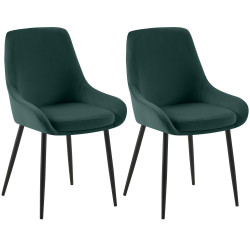 Lot de 2 chaises de salle à manger Elmira velours noir vert