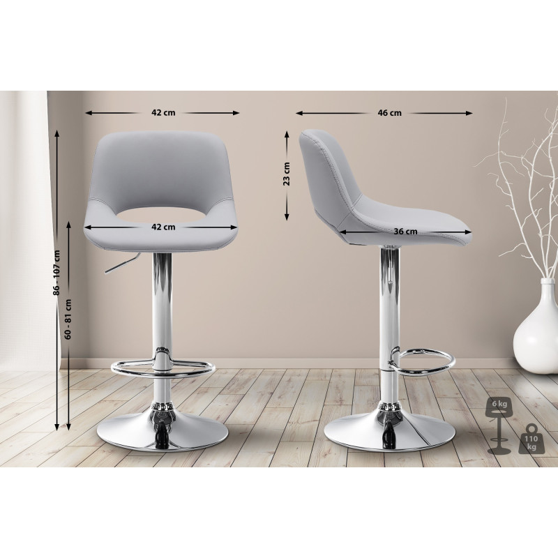 Tabouret de bar Camden, similicuir, chrome gris
