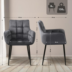 Chaise Tirana en velours gris foncé