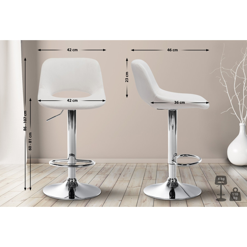 Tabouret de bar en velours chromé Camden crème