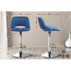Tabouret de bar en velours chromé Camden bleu