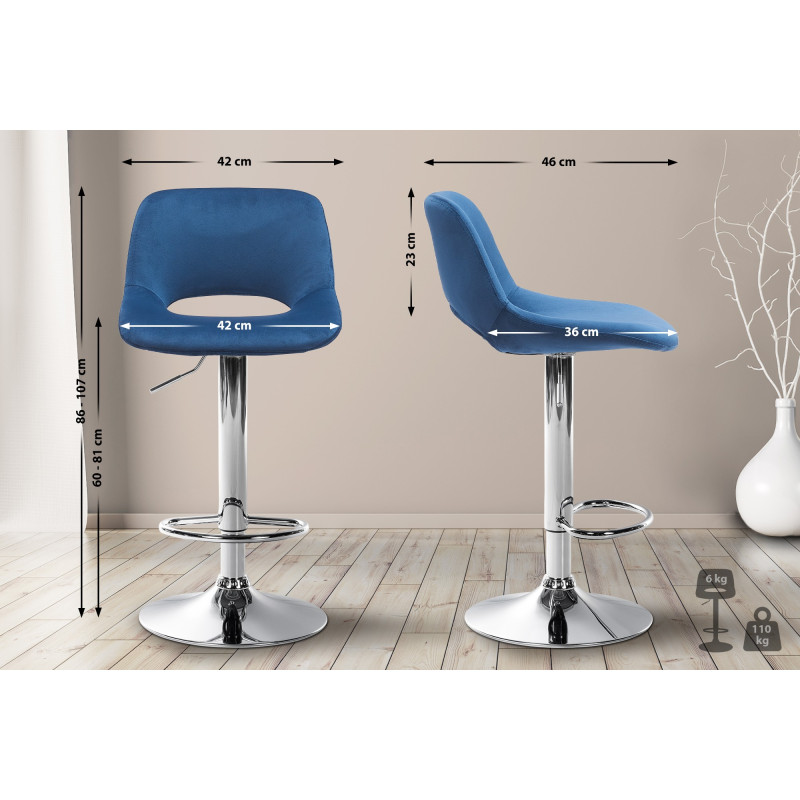 Tabouret de bar en velours chromé Camden bleu