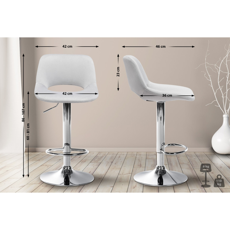 Tabouret de bar en velours chromé Camden gris clair