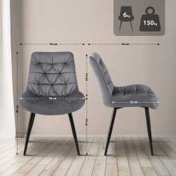 Chaise de salle à manger Rossford, velours, gris foncé