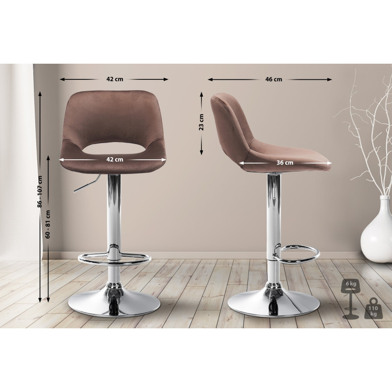 Tabouret de bar en velours chromé Camden brun