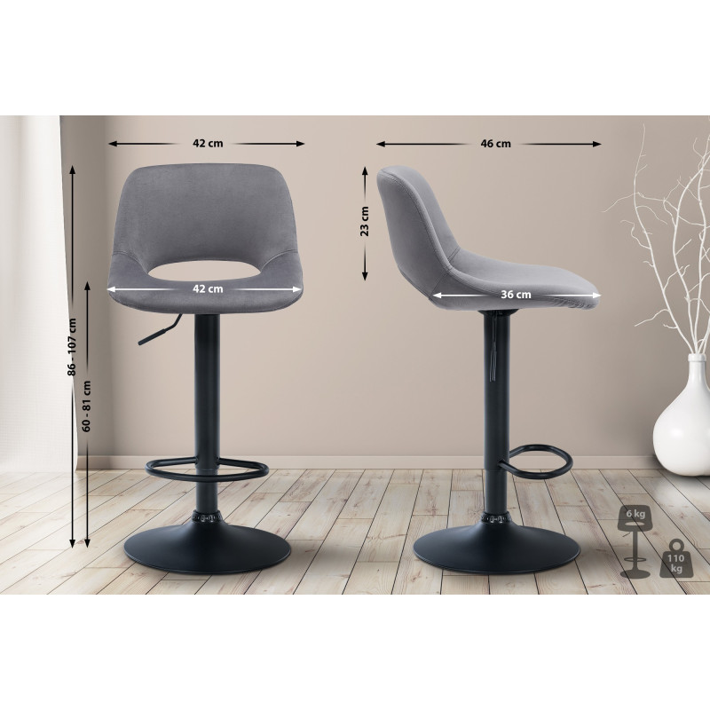 Tabouret de bar Camden en velours gris foncé