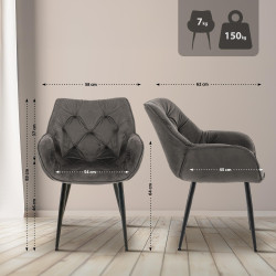 Lot de 2 chaises Tanna en velours anthracite