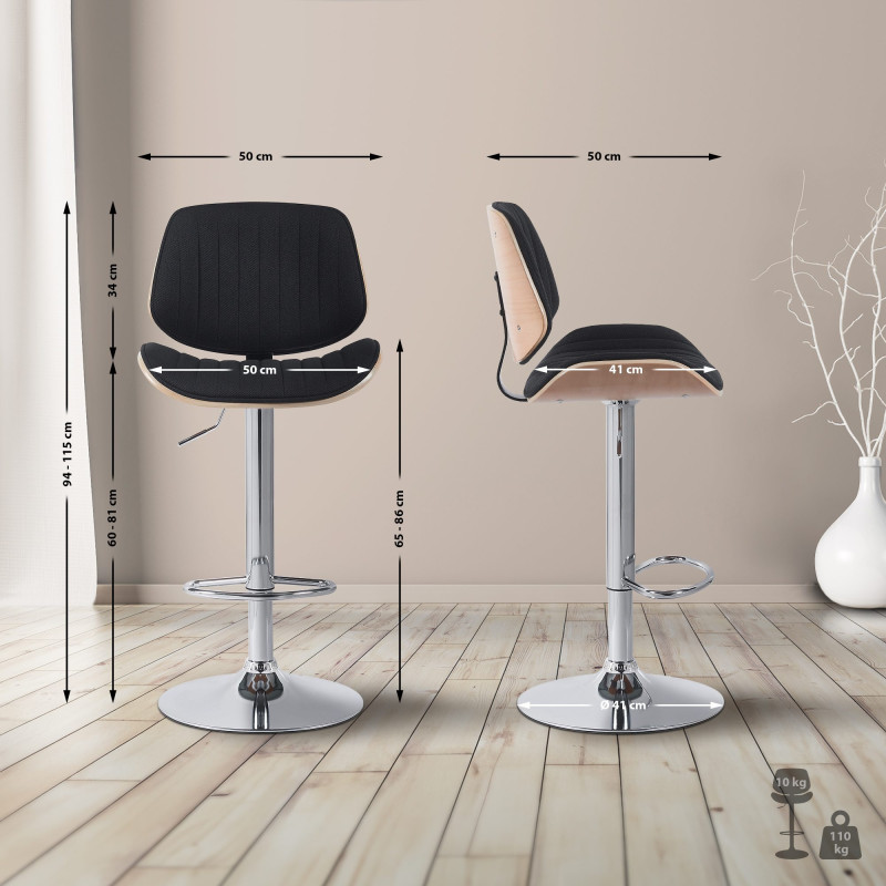 Lot de 2 tabourets de bar Clawson en tissu chromé naturel/noir