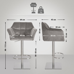 Tabouret de bar en velours Damaso E gris