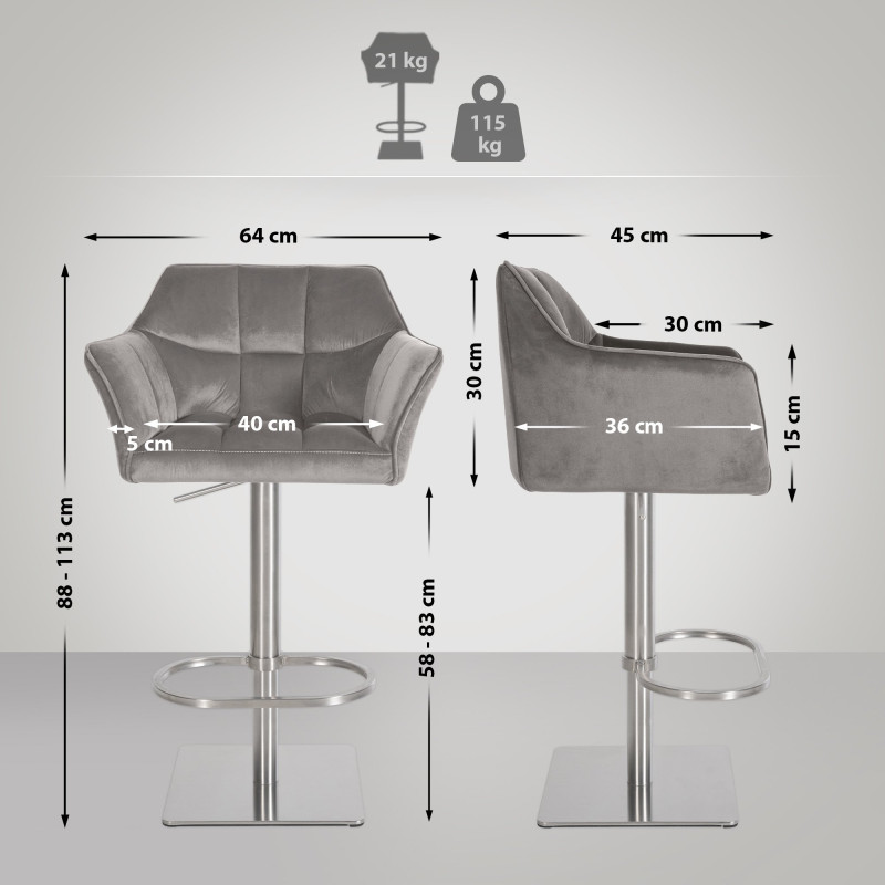 Tabouret de bar en velours Damaso E gris