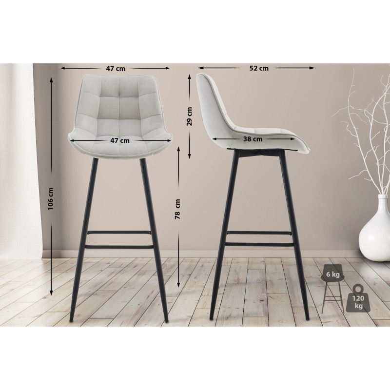 Lot de 2 tabourets de bar en velours Dartford gris