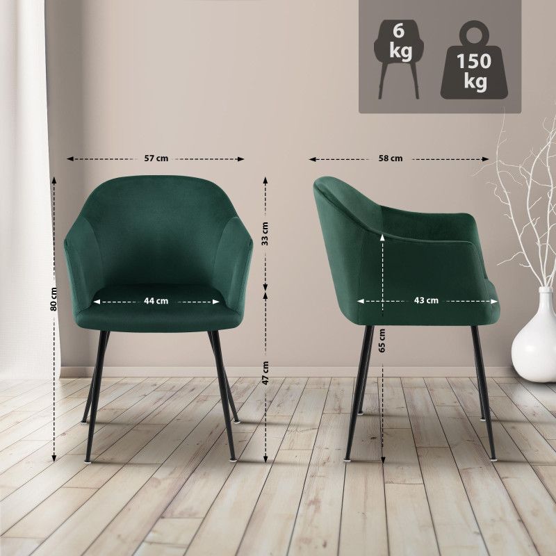 Chaise de salle à manger en velours Jaysie vert foncé