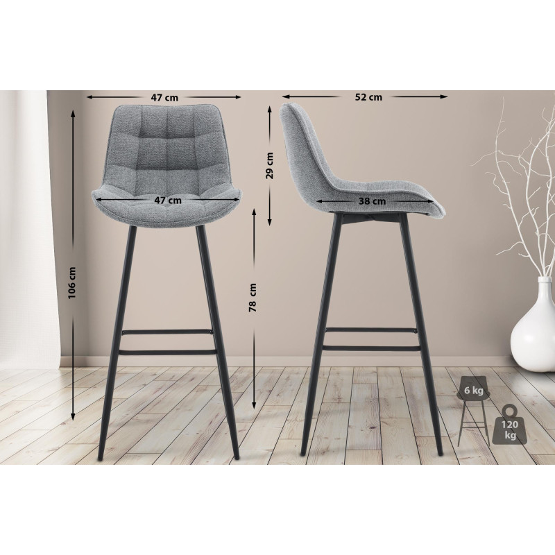 Tabouret de bar en tissu Dartford gris