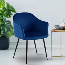 Chaise de salle à manger en velours Jaysie bleu foncé