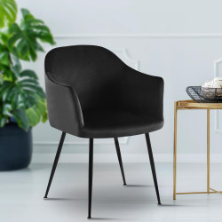 Chaise de salle à manger Jaysie, velours, noire