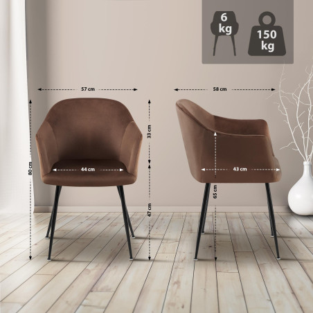 Chaise de salle à manger Jaysie en velours marron