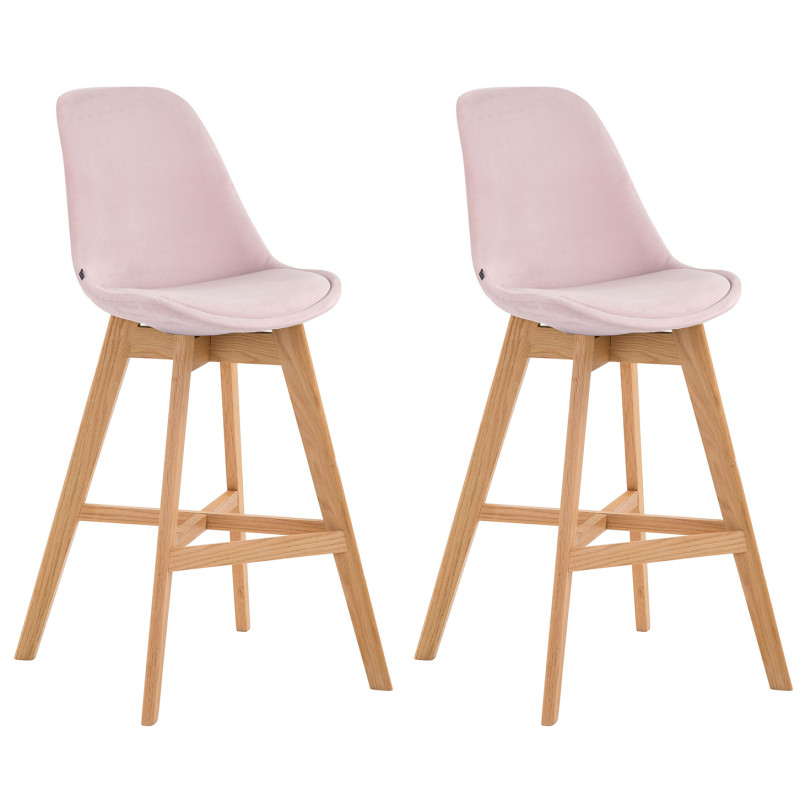 Lot de 2 tabourets de bar Cannes velours rose natura
