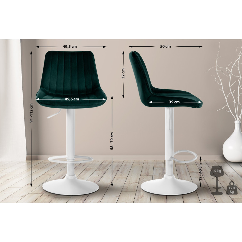 Lot de 2 tabourets de bar Toni en velours vert