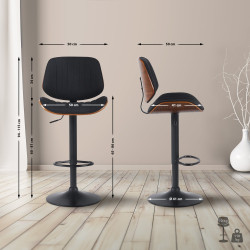 Lot de 2 tabourets de bar Clawson en tissu noyer/noir