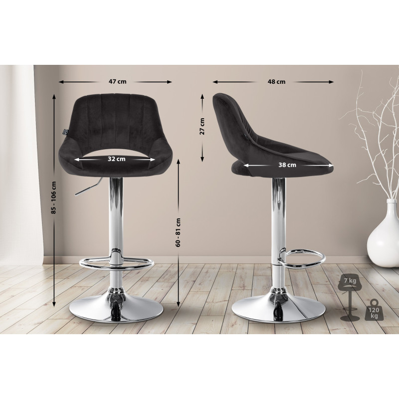 Lot de 2 tabourets de bar Milet velours C noir