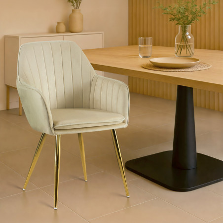 Chaise de salle à manger Cheryl, velours, or et crème