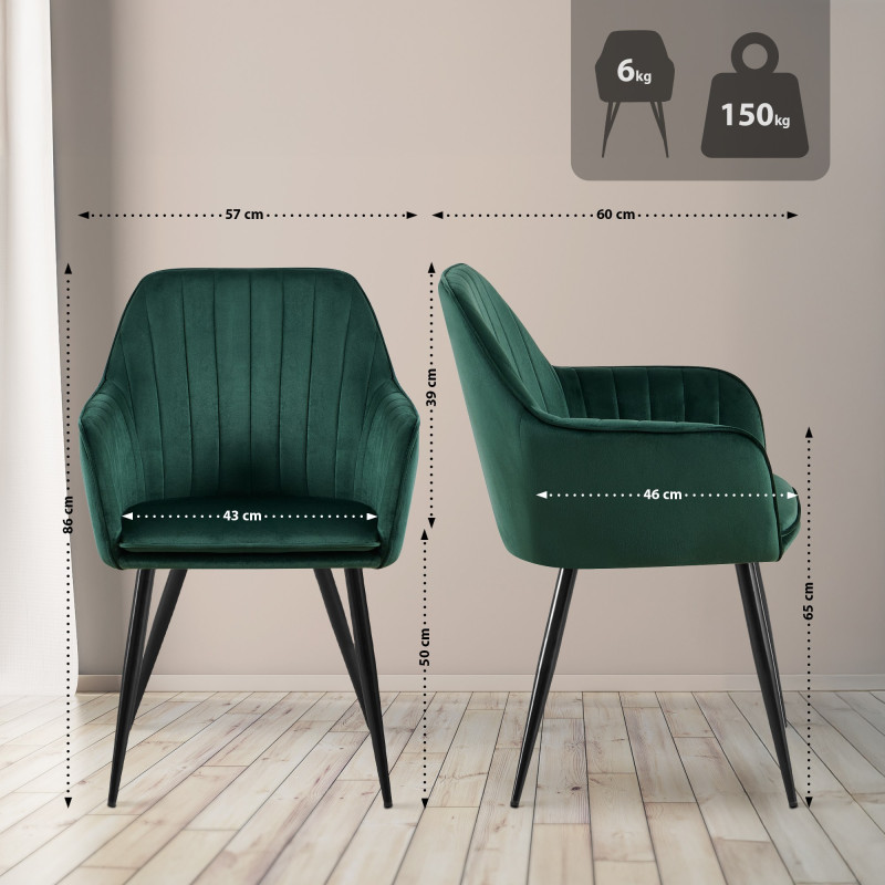 Chaise de salle à manger Cheryl velours noir vert