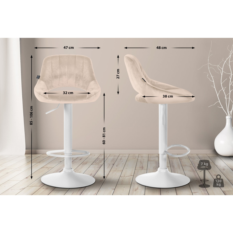Lot de 2 tabourets de bar Milet velours W crème