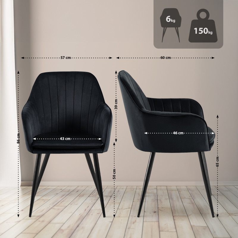 Chaise de salle à manger Cheryl, velours, noire
