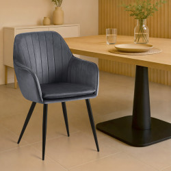 Chaise de salle à manger Cheryl en velours noir gris foncé
