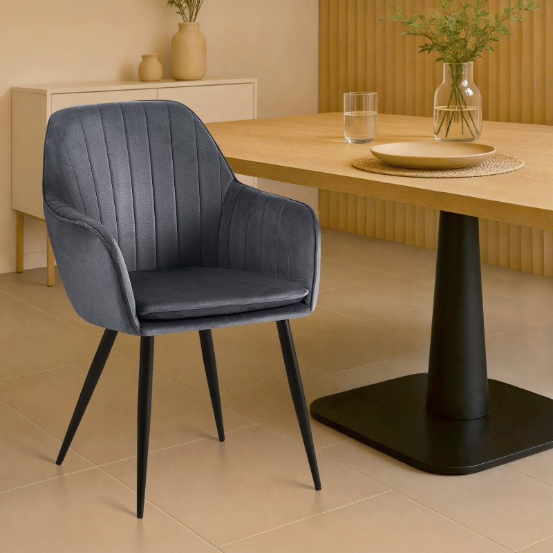 Chaise de salle à manger Cheryl en velours noir gris foncé