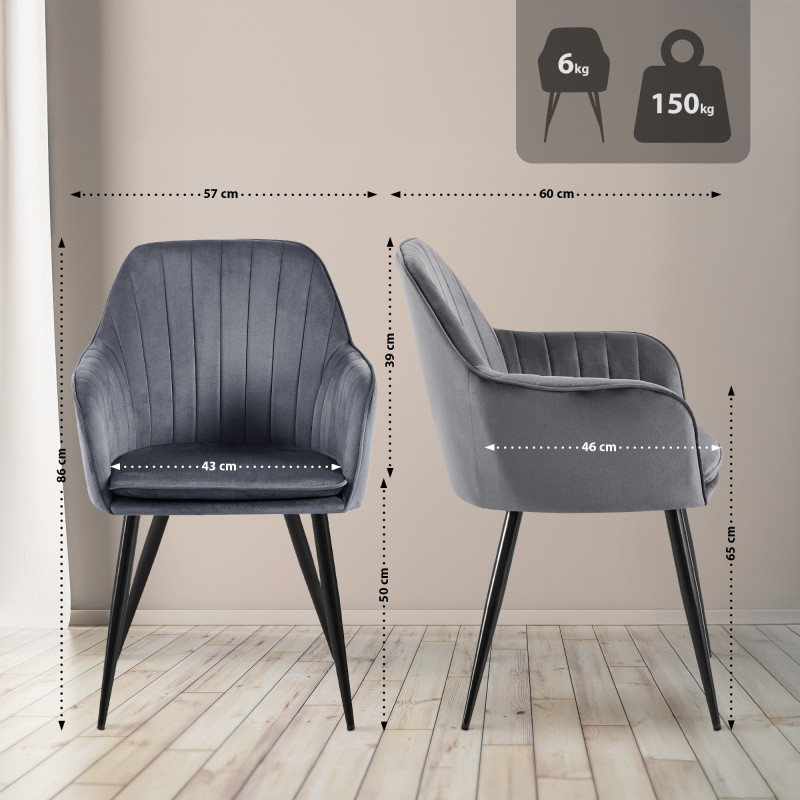 Chaise de salle à manger Cheryl en velours noir gris foncé