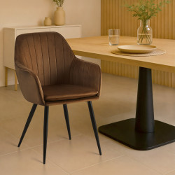 Chaise de salle à manger Cheryl, velours, noir/marron