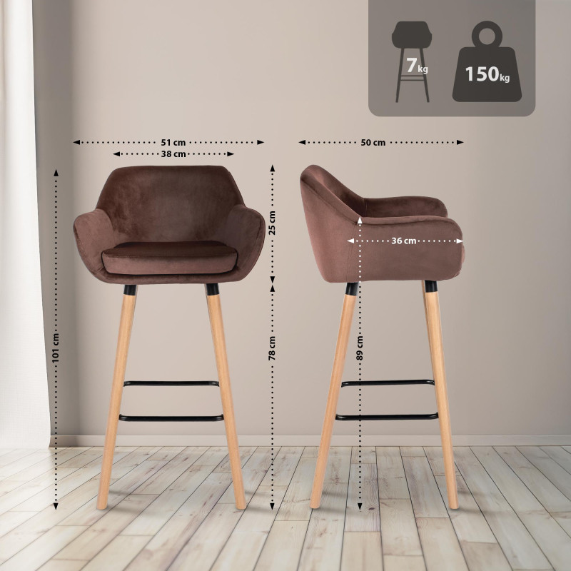Tabouret de bar Grant en velours café