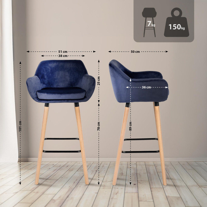 Tabouret de bar Grant en velours bleu foncé