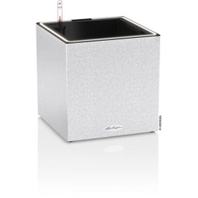 Pot de fleur LECHUZA Canto Stone Cube 30 - kit complet LED, blanc quartz