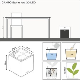 Pot de fleur LECHUZA Canto Stone Cube 30 - kit complet LED, blanc quartz