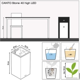 Pot de fleur LECHUZA Canto Stone Colonne 40 - kit complet LED, gris pierre