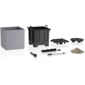 Pot de fleur LECHUZA Canto Stone Cube 40 - kit complet LED, gris pierre