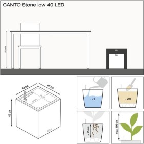 Pot de fleur LECHUZA Canto Stone Cube 40 - kit complet LED, blanc quartz