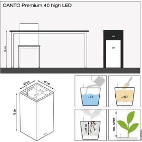 Pot de fleur LECHUZA Canto Premium Colonne 40 - kit complet LED, blanc brillant