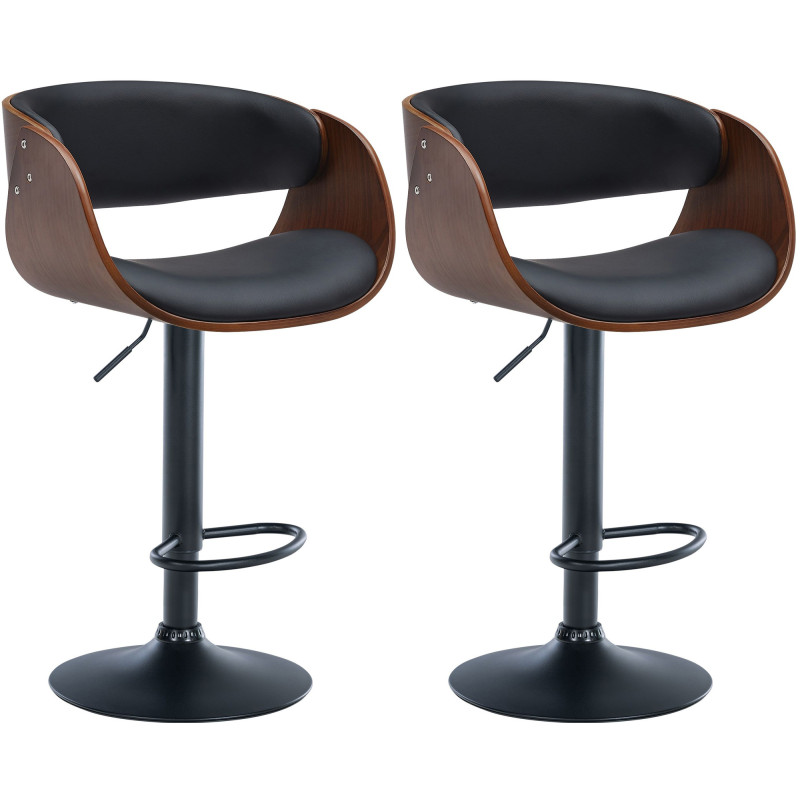 Lot de 2 tabourets de bar Portmore simili cuir B noyer/noir