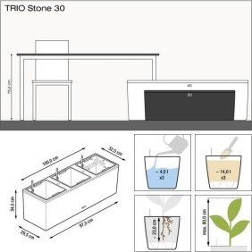 Jardiniere LECHUZA Trio Stone 30 - kit complet, noir graphite - auto-arrosage - 100 x 32,5 x 34,5 cm