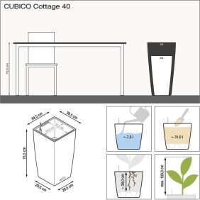 Pot de fleur - LEC - Cubico Cottage 40 - Hauteur 75cm - Gris - Kit complet avec réserve d'eau