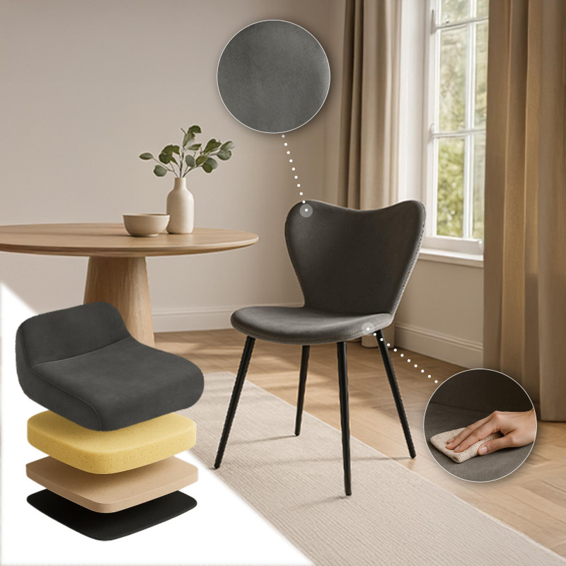 Chaise de salle à manger Maika velours anthracite